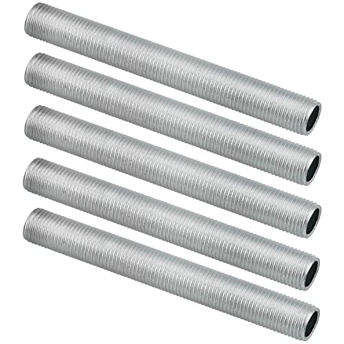 CHENJIN Lamp Pipe Nipple 5PCS M10 Thread 80mm Long 1mm Pitch Zinc Plated All Thread Pipe Nipple Hollow Lamps Repair Part Hardware Silver
