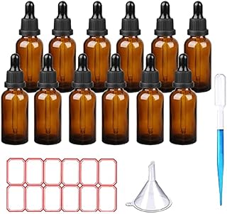TUAKIMCE 30ml Amber Dropper Bottle, Pack of 12 Amber Brown Glass Dropper Bottles with Dropper Pipettes, Small Sample Glass Bottles Refillable for Essential oil Diffuser, Beauty Oil Mix