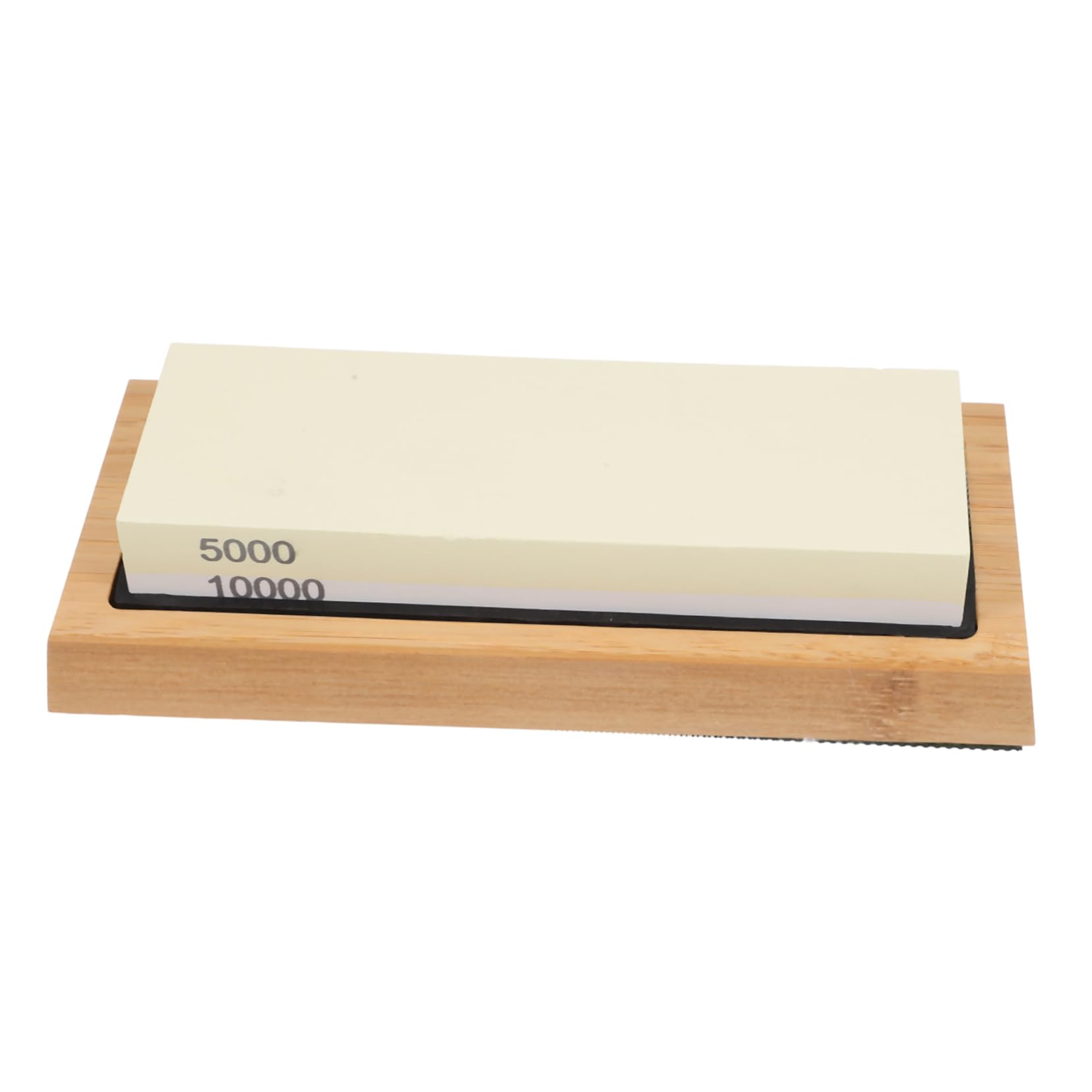 Set Affilacoltelli Base in Bambù Antiscivolo con Pietra Abrasiva Doppia Faccia in Corindone Bianco Resistente e Stabile per Affilatura Utensili Domestici