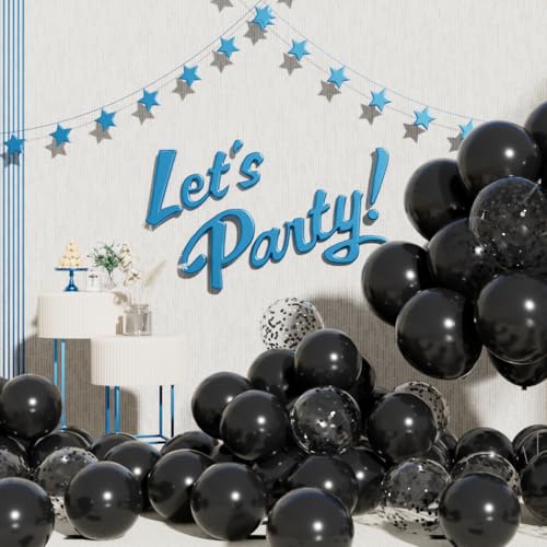 Image of Black Latex Balloons: 55Pcs 12 inch Black Confetti Party Balloons Helium Latex Balloon Ribbons for Birthday Anniversary Graduation Wedding Decoration