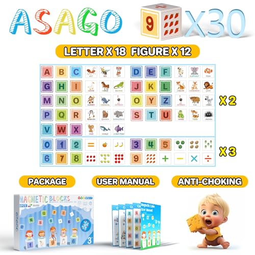 Image of Magnetic Blocks ABC 123 Alphabet Colorful Printed, Building Blocks for Toddler 1-3, Magnet Cubes Sensory Toys, Preschool Early Learning Number,Letter,Animals,Education for Kids Age 1 2 3
