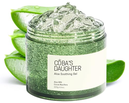 COBA'S DAUGHTER 99% Pure Aloe for Sunburn Relief & After Sun Recovery | Coconut Scented Aloe Vera Gel | Organic Aloe Vera Gel for Face & Body - Hair Hydration & Cooling Lotion (10.6 Oz)