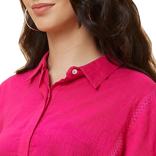 Image of Globus Women Solid Shirt Collar Lace Inserts Kaftan Tunic