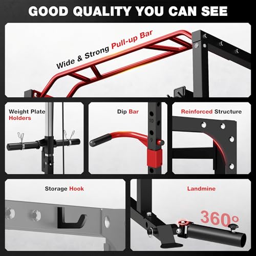 Image of JELENS S11 Power Cage, 2000LB Multi-Function Power Rack with LAT Pulldown, Squat Rack with Adjustable Pulley System and Training Attachments, Weight Rack for Home Gym