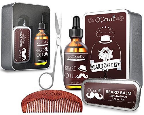 Beard Care Kit & Set for Men Birthday Gifts & Presents, Leave in Beard Conditioner, Beard Growth Butter, Mustache Wax & Softener, Wooden Comb, Barber Scissors Gift Set for Beard and Mustache Styling