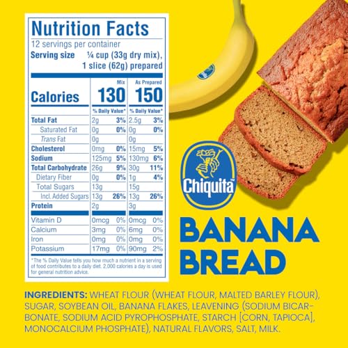 Image of Chiquita Banana Bread and Muffin Mix - Moist, Easy-to-Make, No Preservatives - Just Add Bananas, Egg and Water - 13.7 Oz (Pack of 8)