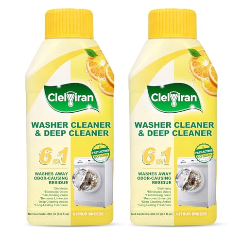 Image of Washing Machine Cleaner Liquid, Powers Away Odor Causing Residue and Grime Deep Inside Pump, Valve and Hoses, 6 in 1 HE Washer Descaler (2 Pack)