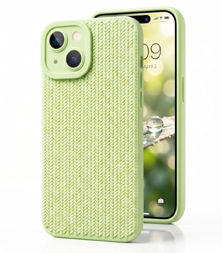Image of amazon basics Luxury 3D Knitted Texture Soft Silicone Back Cover for iPhone 14 | Slim Fit Shockproof Case with Camera Protection & Non-Slip Grip - Green