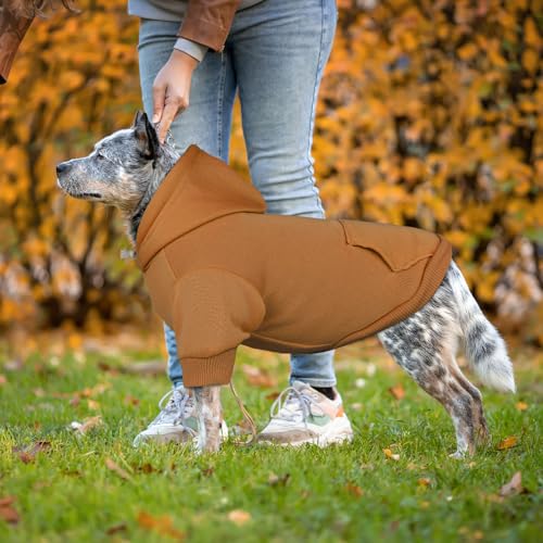 Image of Dog Sweaters for Large Dogs Dog Hoodie Sweater Solid Soft Brushed Fleece Clothes Sweatshirt with Pocket(Coffee-XL)