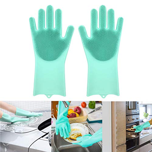 Magic Silicone Dishwashing Gloves with Scrubber (green)