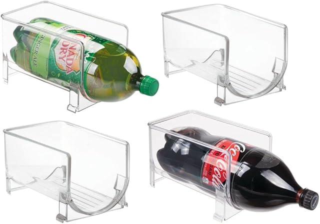 mDesign Kitchen Wine Rack  Stackable Bottle Rack for Wine, Water and Other Drinks  Pantry, Cupboard and Fridge Storage Rack  Set of 4  Clear