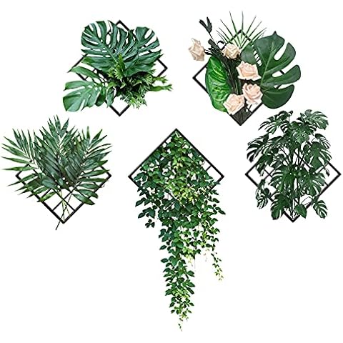 Green Plants Tropical Palm Leaf Grid Wall Stickers, 3D Vivid Nature Green Tree Leaves Haning Vine Wall Decal, Magic DIY Art Greenery and Flower Wall Decor for Bedroom Living Room Office Classroom Cover