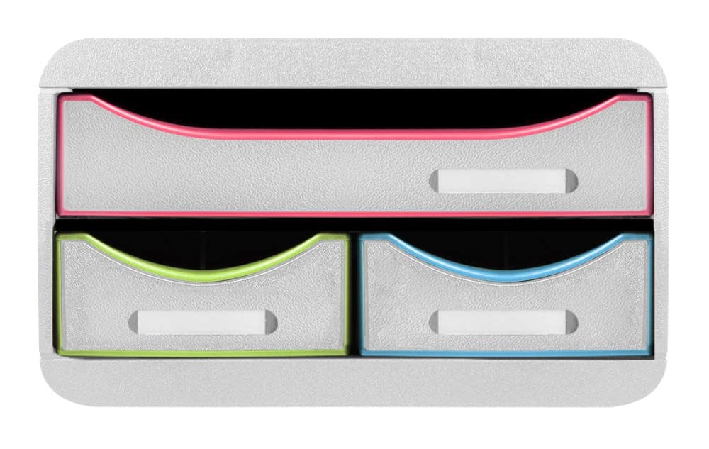Exacompta - Réf. 311913D - Small-BOX Mini 3 tiroirs - 1 tiroir pour documents au format A4+ - 2 tiroirs fins pour les petits ustensiles - dimensions 347 x 278 x 130 mm - Blanc/arlequin/blanc