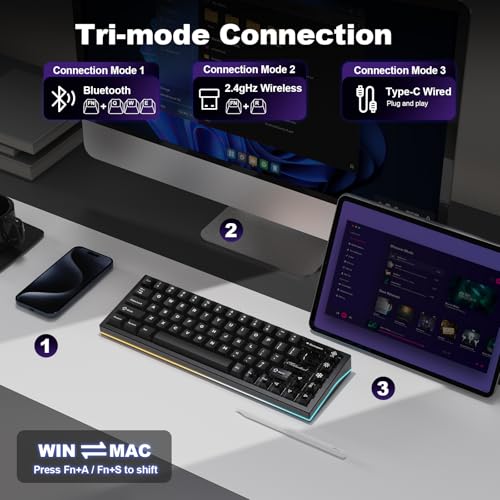 Image of YUNZII AL65 Wireless Mechanical Keyboard, Full Aluminum CNC,Support QMK /VIA Software Gasket Structure,60% Hot Swappable with RGB Backlit BT /2.4G /USB-C for Mac /Windows(Black, Milk V2)