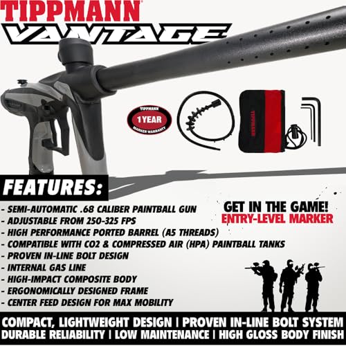 Maddog Tippmann Vantage Semi-Automatic .68 Caliber Silver HPA Paintball Gun Marker Starter Package - Black