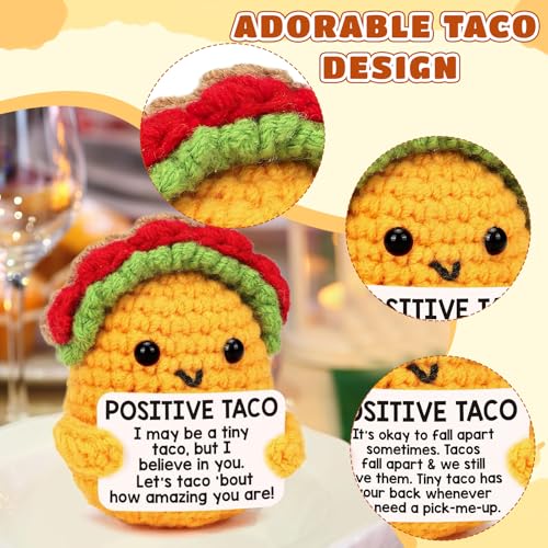 Image of Positive Crochet Taco | Handmade Crochet Toys for Inspirational Relaxation for Women, Students, Coworkers | Perfect Cheer Up Home & Office Companion