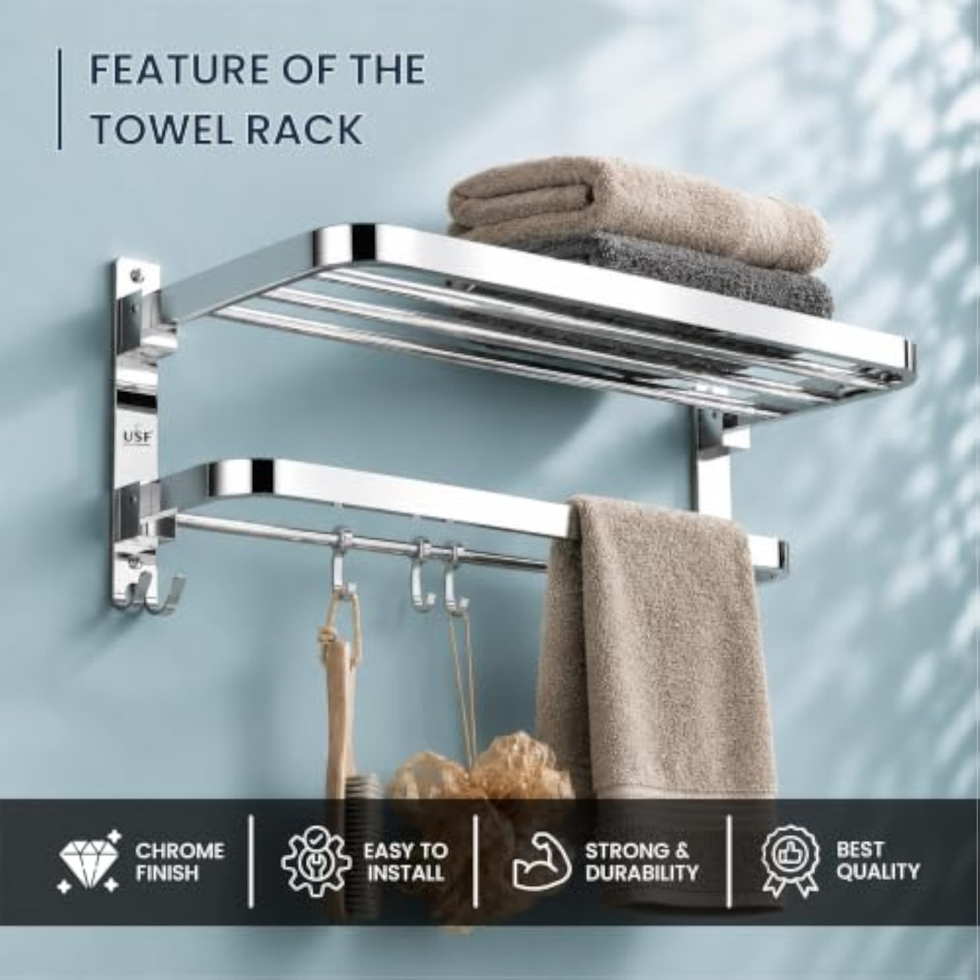 USF Heavy Duty 24-Inch Folding Towel Rack for Bathroom