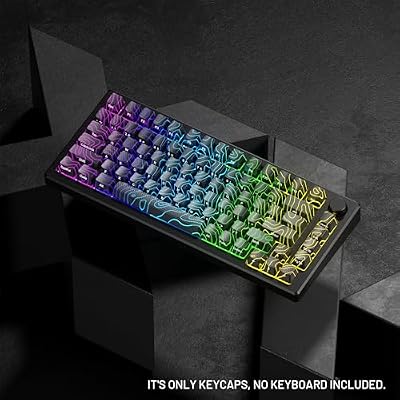 HITIME XVX Shine Through Keycaps w/IMD Tech, Custom Topographic Keycaps 60 75 100 Percent, Black Key Cap Set Lines Backlit, OEM Profile Side Printed for Keyboards