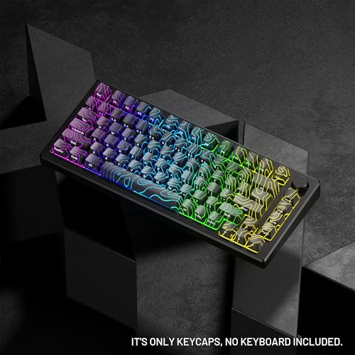 Image of HITIME XVX Shine Through Keycaps w /IMD Tech, Custom Topographic Keycaps 60 75 100 Percent, Black Key Cap Set Lines Backlit, OEM Profile Side Printed for Keyboards