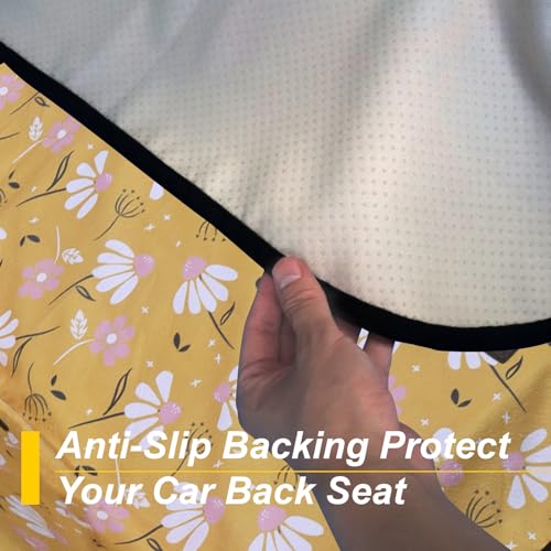 Image of Back Seat Cover for Car Trucks Van SUV Jeep,Waterproof Rear Bench Towel Seat Covers for Dogs and Kids,Automotive Backseat Protector (Chamomile and Yellow)