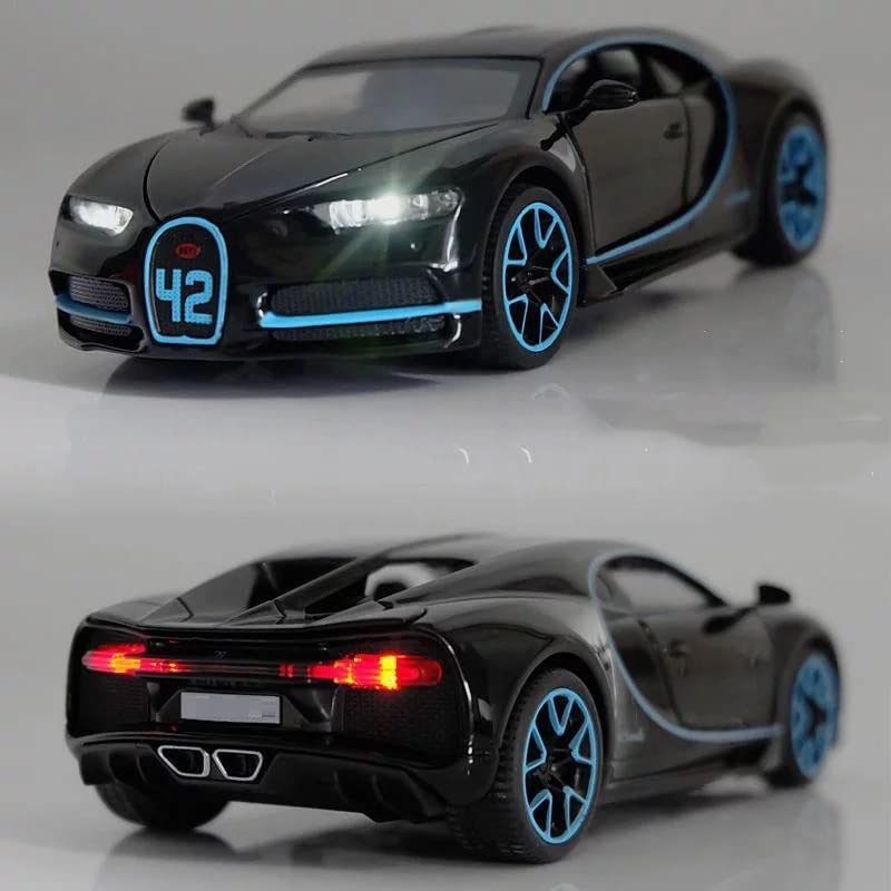 Image of Metal Pull Back Diecast Car 1:32 Bugatti Chiron Pull Back Car Model With Sound Light Boys Gifts Toys For Kids?Pack Of 1?, Multicolor