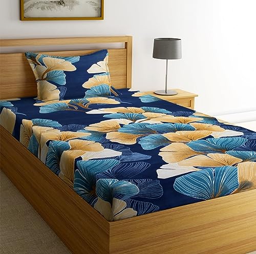 Image of NHD HOME Premium Glace Cotton 180 TC Flat Single Bedsheets for Summer Breathable | Wrinklefree (Size-60 X 90 Inch) with 1 Pillow Covers (Size-17 X 27 Inches, Multicolour & Beige)