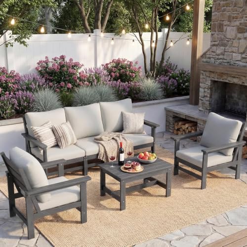 Image of HDPE Patio Furniture Set 6 Piece Outdoor Modular Furniture Set with Cushion