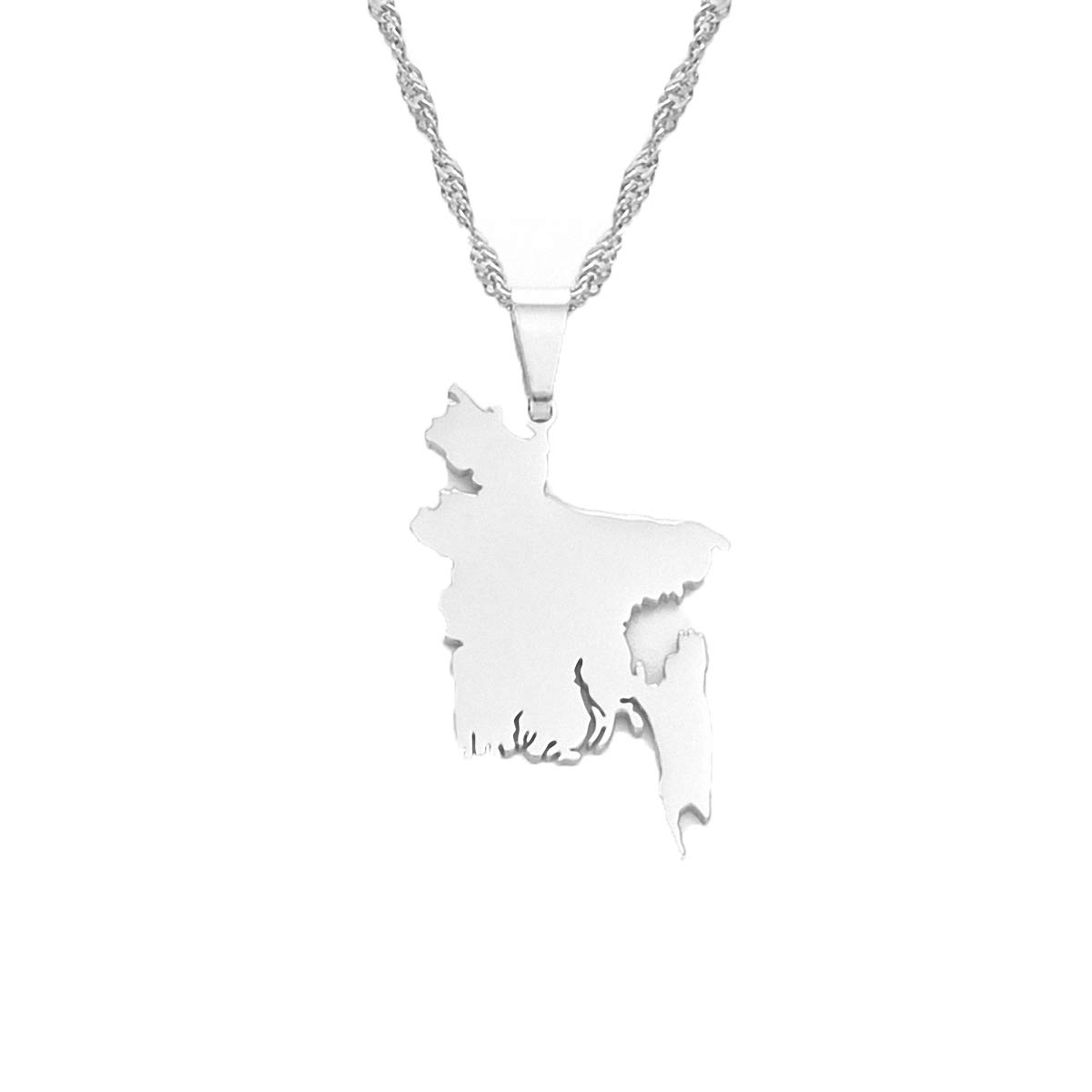 Hafrita Map of Bangladesh Pendant Necklaces Gold Stainless Steel Maps Chains Necklace