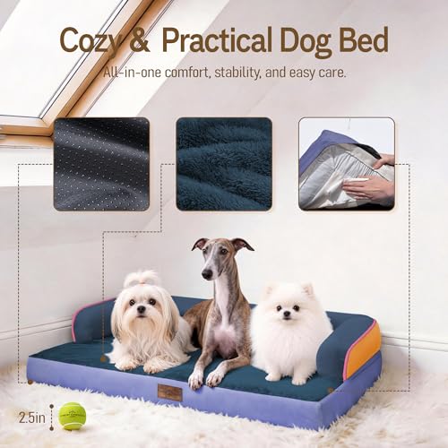 Image of Comfort Expression Washable Orthopedic Dog Bed for Extra Large Sized Dogs | Waterproof Memory Foam Pet Bed 42x30 Inch with Removable Cover with Non-Slip & Bolster