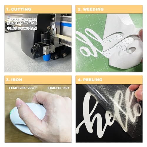 Image of White Glitter Heat Transfer Vinyl 12 inch x 8 ft HTV for Shirts, Glitter HTV Iron on for All Cutter Machine - Easy to Cut & Weed for Heat Vinyl Design (White)