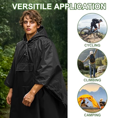 Hooded Rain Poncho for Adults - Waterproof Rain Coat and Lightweight Jacket 3-in-1 Multi-Function with Pockets4
