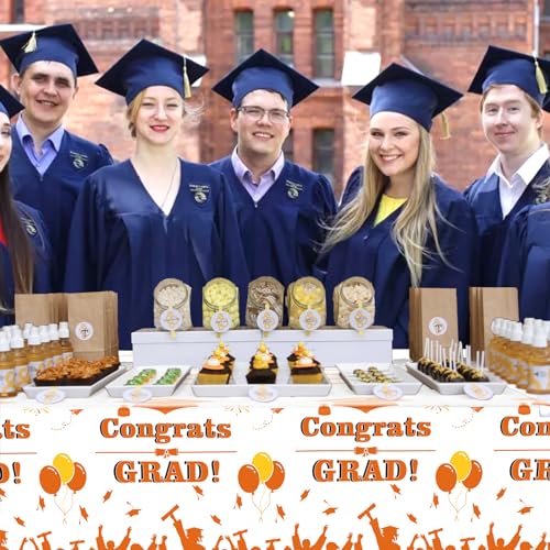 Image of Graduation Tablecloths, 2 Pack Class of 2025, 54x108 Inch Plastic Rectangular Disposable Table Covers for Congrats Grad Party Supplies Orange