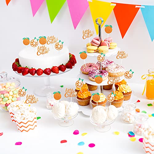 Image of Zonon 48 Pcs Baby Shower Little Cutie Glitter Cupcake Toppers Orange Theme | Tangerine Citrus Cake Pick Bulk, Little Cutie Birthday Party Favors, Baby Shower Decoration for Cupcake, Fruit Party Supply