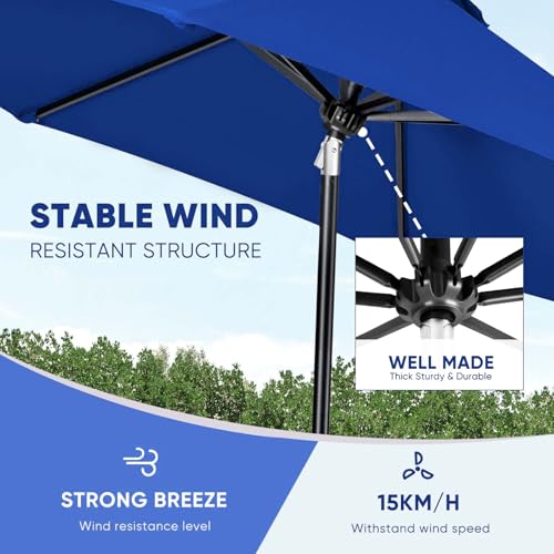 Image of Tempera Patio Market Outdoor Table Umbrella with Auto Tilt and Crank, Large Sun Umbrella with Sturdy Pole & Fade Resistant Canopy, Easy to Set