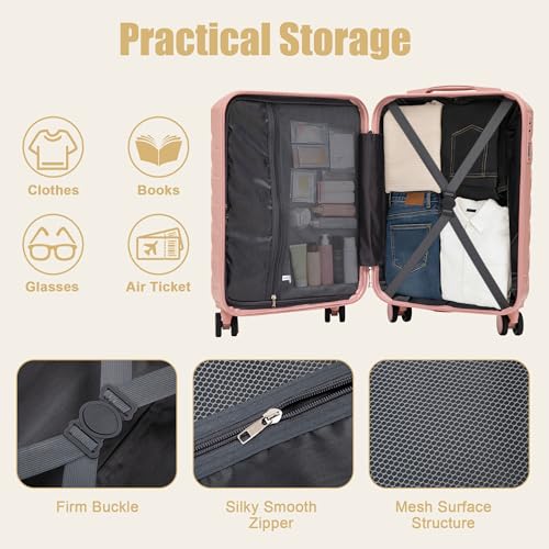 Image of 20 Inch ABS Hard Shell Travel Checked Luggage With Combination Lock, Pink