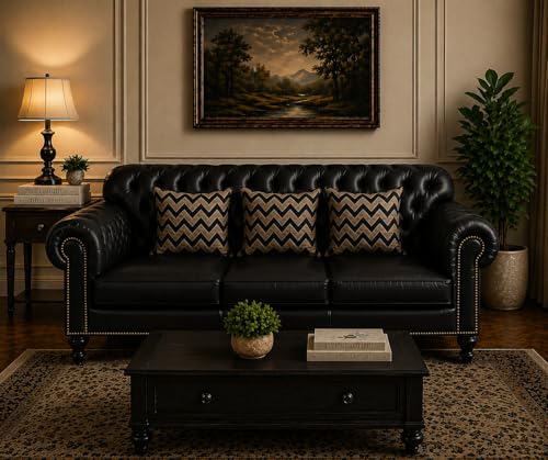 Image of Luxury Sofa Set Luxury Chesterfield Sofa in for Home Living Room & Office (Highback 3 Seater Black)