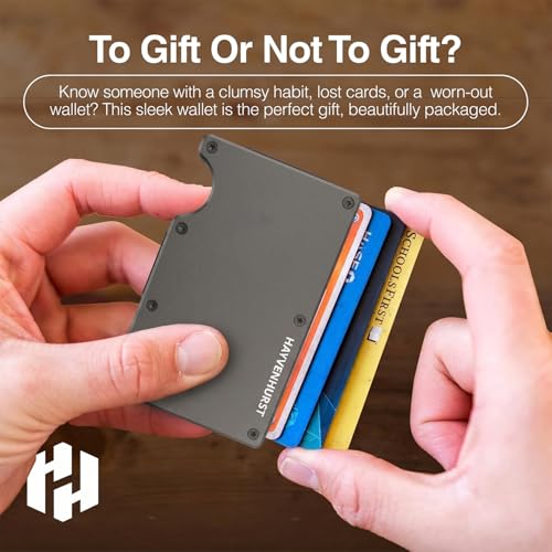 Image of Hayvenhurst Wallet for Men - Slim RFID Blocking Metal Wallet with Money Clip, Minimalist Front Pocket Credit Card Holder, Small Mens Wallet