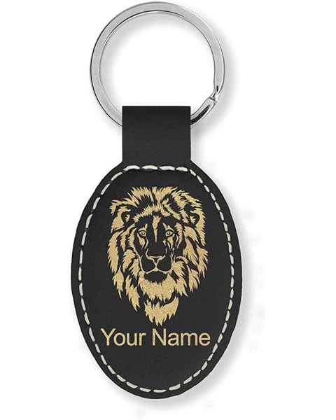 LaserGram Oval Keychain, Lion Head, Personalized Engraving Included