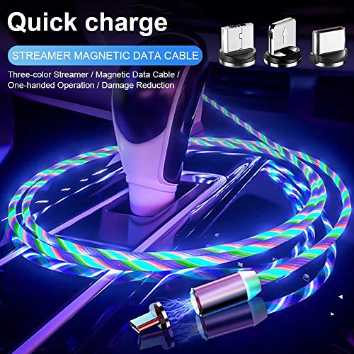 HUVE Câble De Chargeur De Téléphone Magnétique 3 en 1 Câble De Charge Rapide De Streamer Magnétique Coloré Câble De Chargeur Magnétique Lumineux pour Android iOS Type-C
