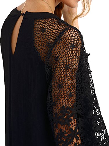 Makemechic Women's Casual Crewneck Half Sleeve Summer Chiffon Tunic Dress Black M #TOP4