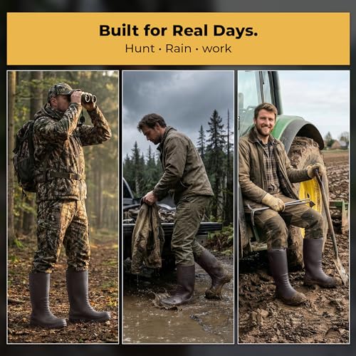Image of Rubber Hunting Boots for Men - Ultra-Light 13 oz EVA, 16 inch Waterproof Pull-On Boots for Early Season Hunting, Fishing & Farm Work, Non-Slip Mud Boot.