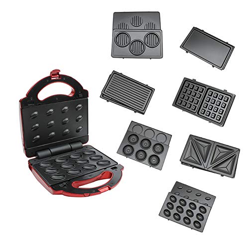 HRRH Waffle Maker, Multifunción Electric Egg Waffle Maker Donut Walnut Cake Machine Cono de Helado Sandwich Tostadora de Hierro 8 Platos Intercambiables