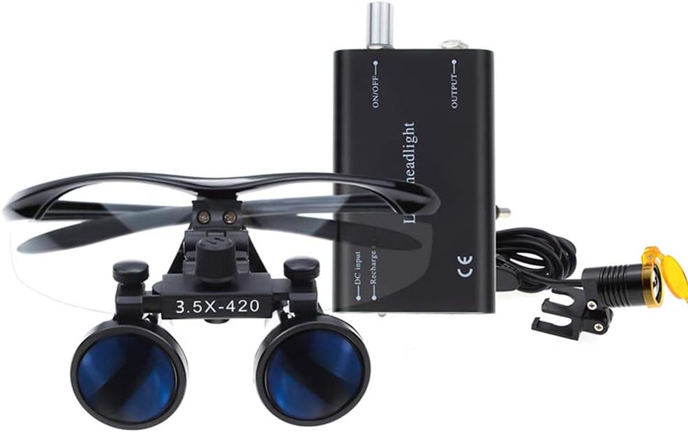 Tuop DY-101 3.5X Magnifying Medical Dental Surgical Binocular Loupes with 5W LED Light High Brightness Headlight Lamp, Working Distance: 420 mm