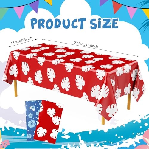 Image of Oudain 6 Sheets Hawaii Hibiscus and Tropical Leaves Tablecloth Birthday Party Decorations Blue Alien Cartoon Table Covers for Birthday Party Supplies