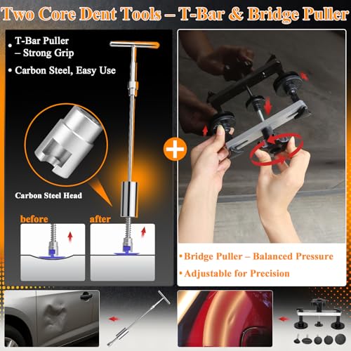 Image of Professional Paintless Dent Repair Kit, Car Dent Puller Kit with Metal Dent Lifter, Hot Glue Stick & Trim Removal Tool, Auto Body Dent Removal for Trucks or SUVs, Beginner-Friendly Dent Repair