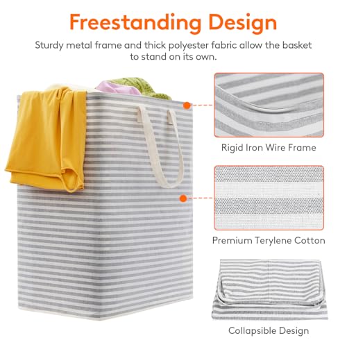Image of Lifewit 2 Pack Laundry Basket 100L Each, Collapsible Clothes Hamper with Reinforced Handles, Freestanding Waterproof Design for Bedroom and Laundry Room, Grey&Blue 200L Total