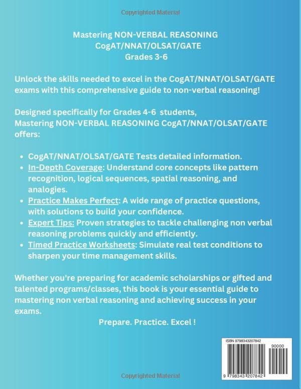 Mastering Non Verbal Reasoning CogAT/NNAT/OLSAT/GATE Test Prep Guide and Workbook for Grades 3-6, Practice Tests for Cognitive Abilities Test: ... Reasoning Types, Gifted and Talented Tests - Image 2