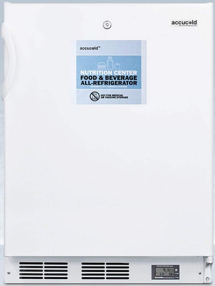 Summit Appliance FF6LWBI7NZADA Commercially Approved ADA Compliant Nutrition Center Series All-Refrigerator in White for Built-in or Freestanding Use with Front Lock and Digital Temperature Display