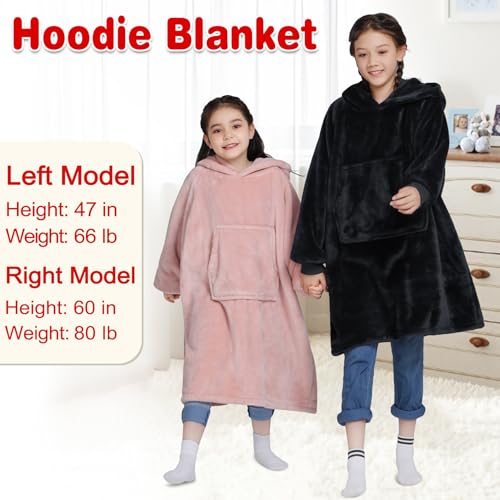 Image of Waitu Wearable Blanket for Kids, Cozy Wearable Blanket Hoodie for Teens Girls Boys, Warm Blanket Sweatshirt Gift for Teenage, Hoodie Blanket with Sleeves and Giant Pocket - Black