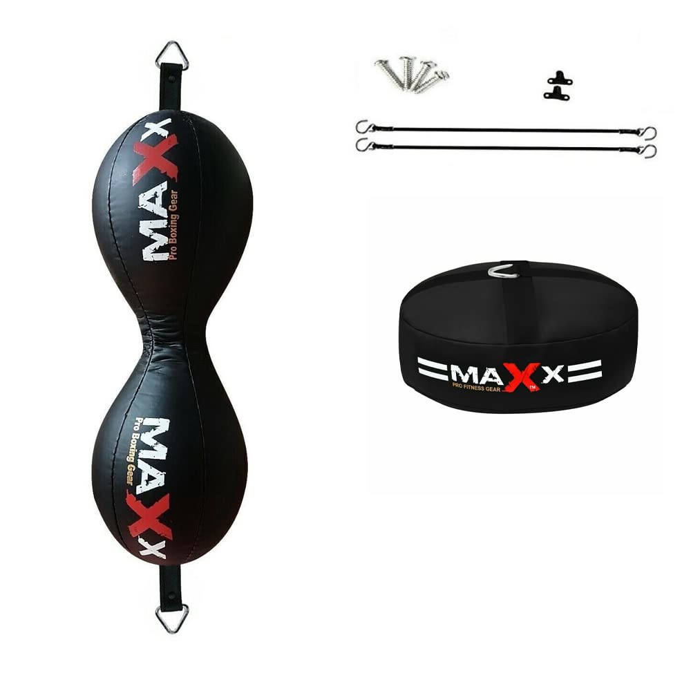 TWIN Double End Bag Floor to Ceiling Ball Punch Bag With Ropes Hooks + Anchor DB (Black, 6PC TWIN DOUBLE END) — image 1